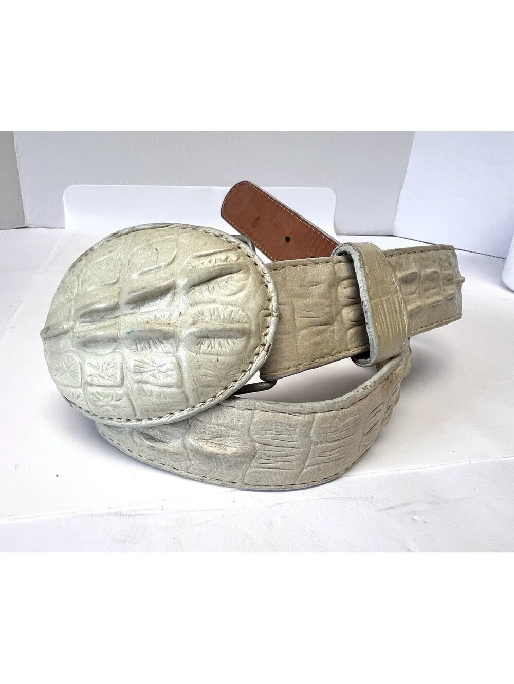 Tres Compadres Genuine Hornback Crocodile Off White Belt Size 26 Made In Mexico
